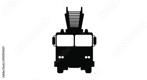 Front view of a black fire truck in stark silhouette
