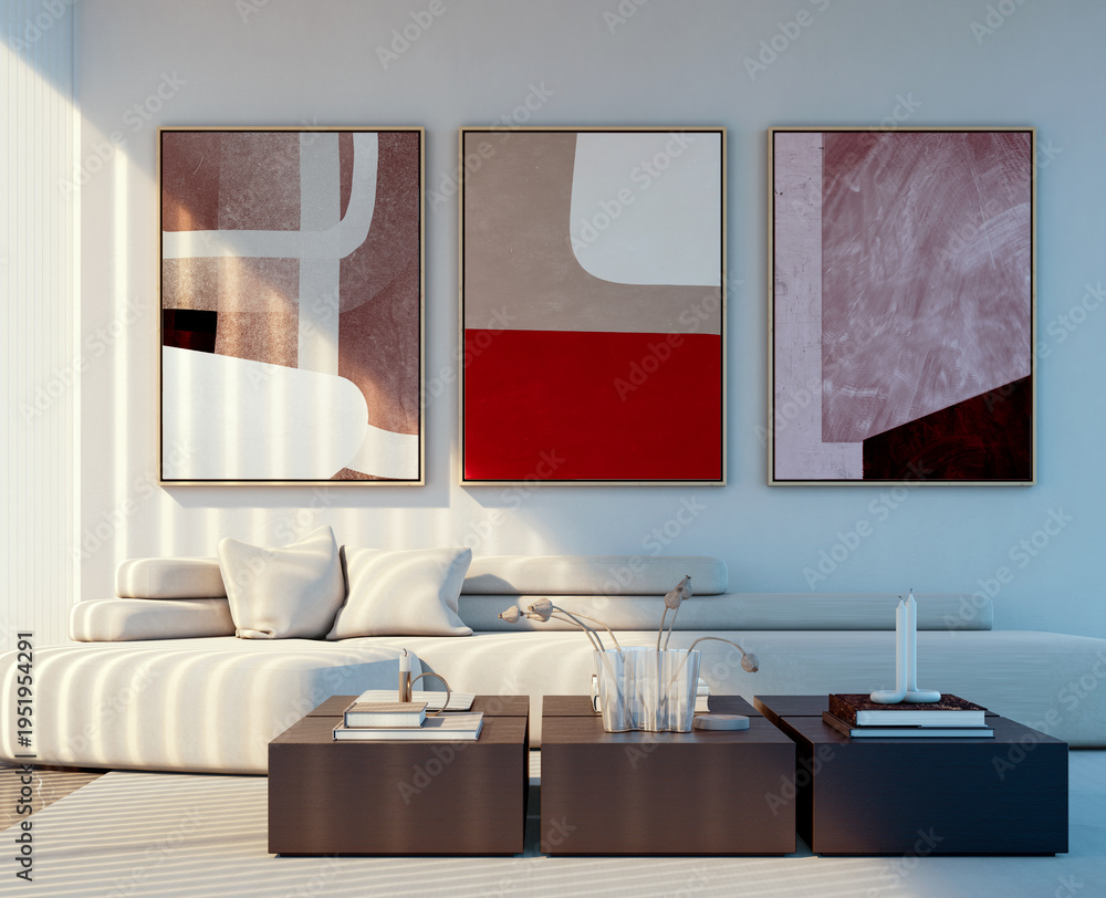 Obraz premium Large luxury modern bright interiors Living room mockup illustration 3D rendering Generated Color Image