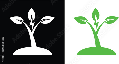Eco friendly icons for sustainable living and green and white technology solutions