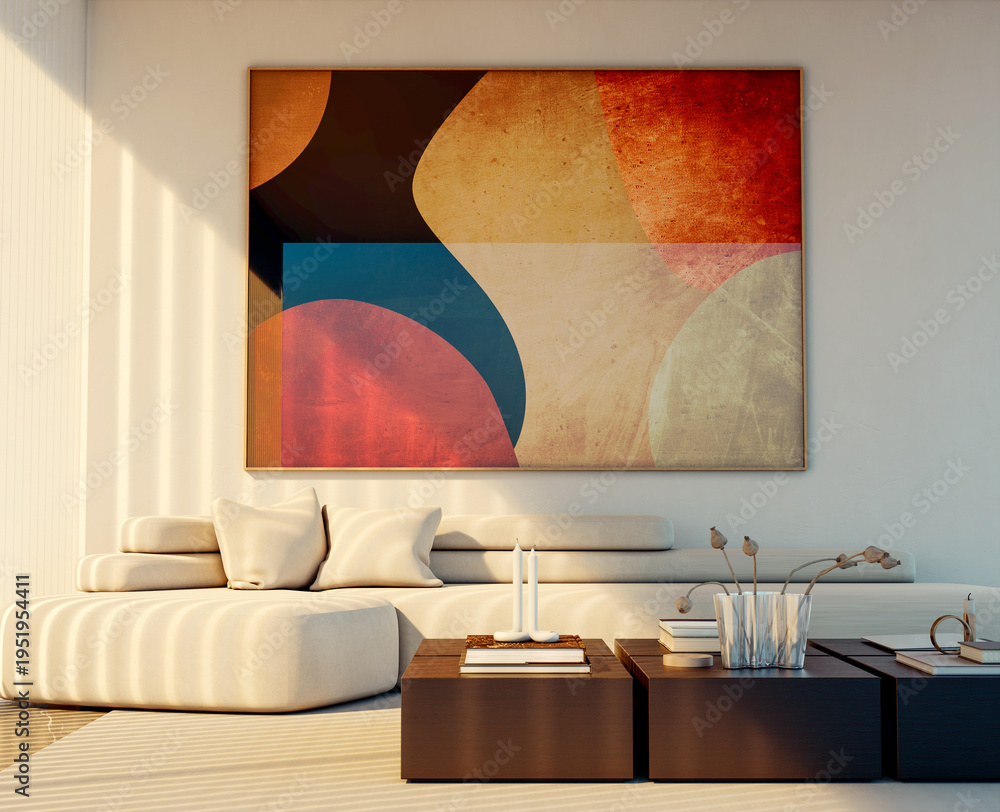 Obraz premium Large luxury modern bright interiors Living room mockup illustration 3D rendering Generated Color Image