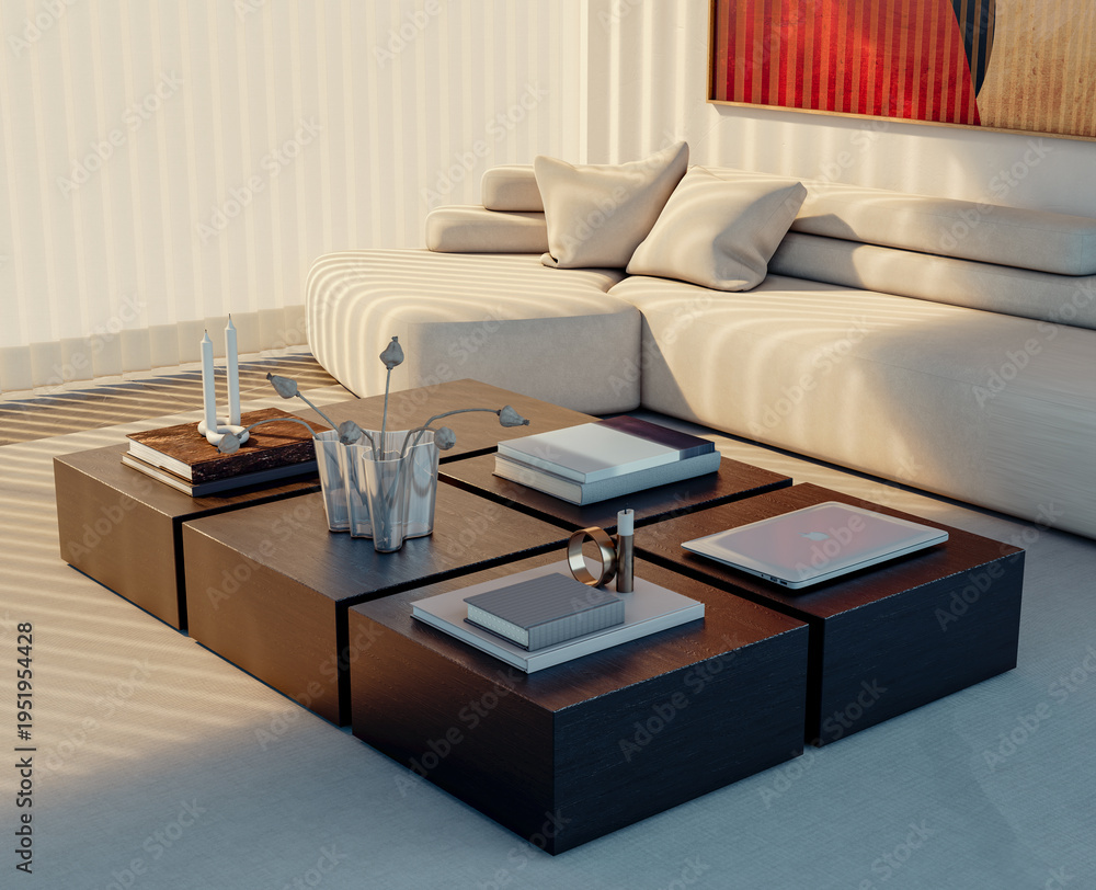 Obraz premium Large luxury modern bright interiors Living room mockup illustration 3D rendering Generated Color Image