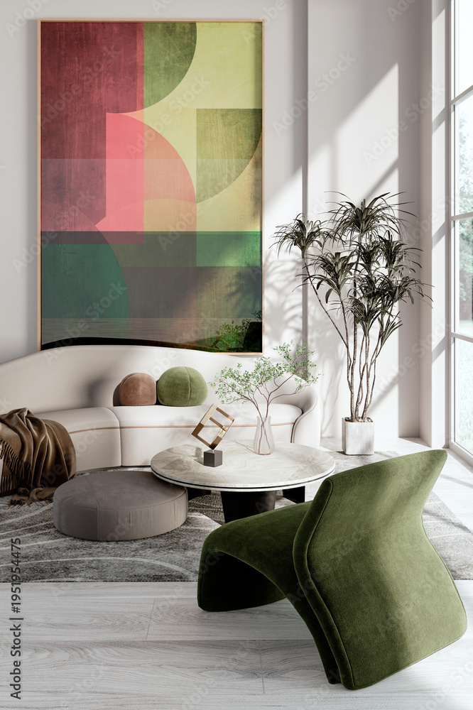 Obraz premium Large luxury modern bright interiors Living room mockup illustration 3D rendering Generated Color Image