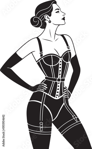 Dominatrix Domme Hand-drawn Sketch Drawing Vector Illustration, Line Linear Symbol Black and White Engraving, Isolated