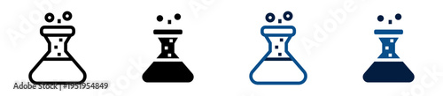 Iconos de matraz. Recipiente de laboratorio. Experimentación química y análisis científico. Ilustración vectorial