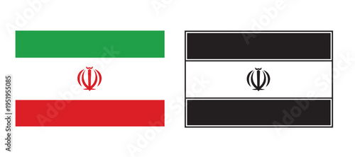 Iran Flag Set – Color and Black White Minimal Vector Illustration