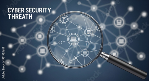 Cyber Security Threat Analysis with Magnifying Glass on Network.