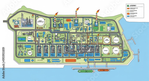 Detailed Aerial View of an Industrial Plant Complex Layout.