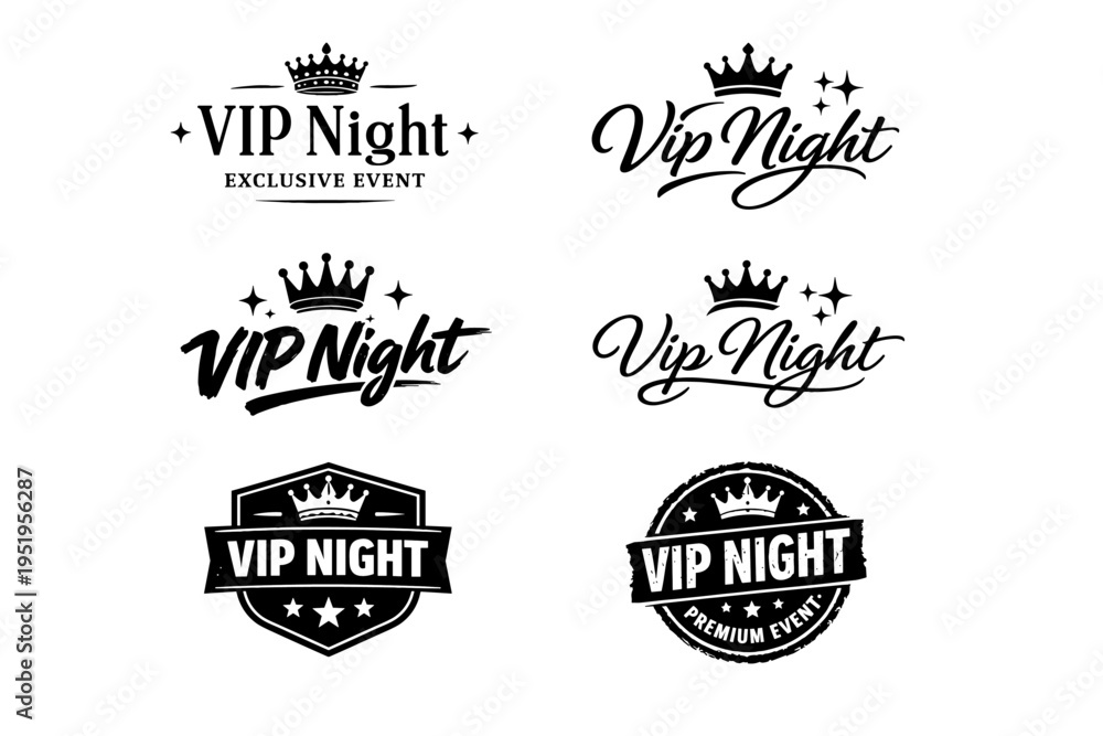 Obraz premium Vip night event logos with crowns and stars variations collection