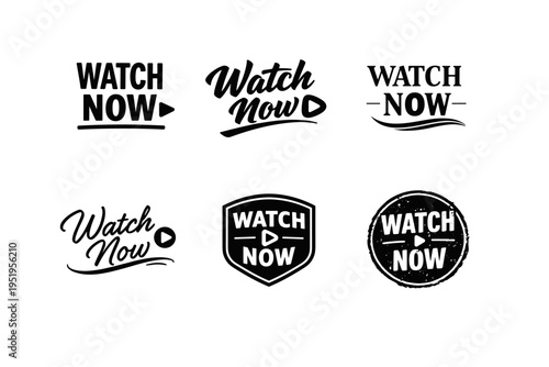 Watch now logos collection with play button design elements
