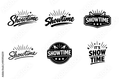 Retro showtime logo collection with stars and burst design elements