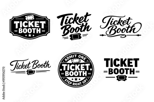 Vintage ticket booth logos set for event marketing and branding