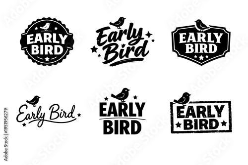 Early bird logo collection with various typography and bird icon designs