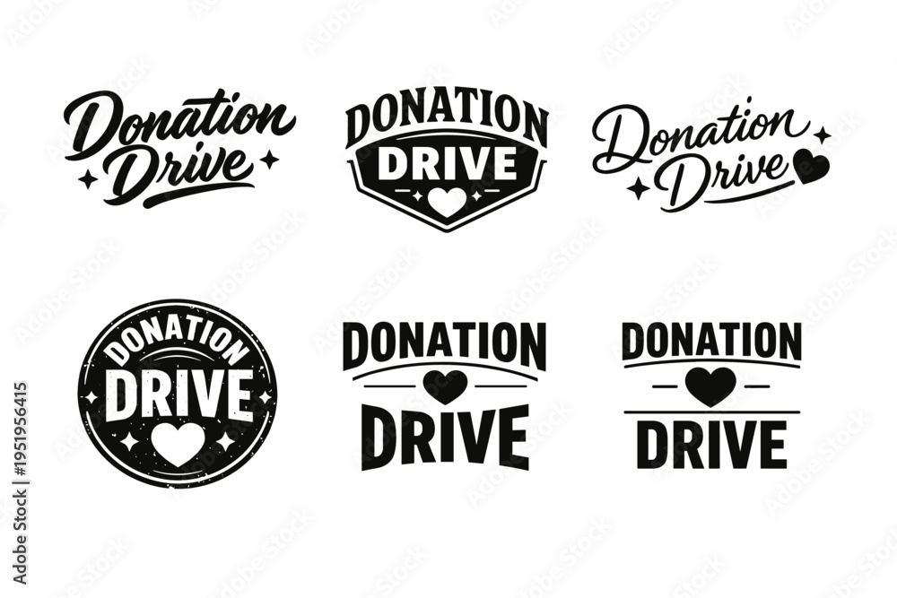 Obraz premium Donation drive logos collection with heart and star elements
