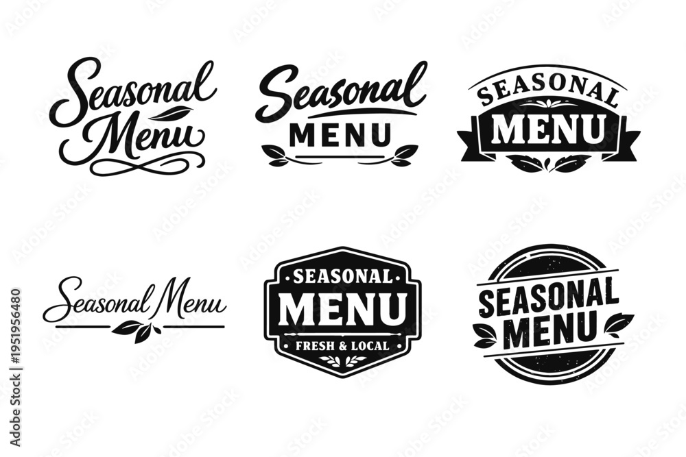 Fototapeta premium Vintage seasonal menu designs with decorative typography and leaf motifs