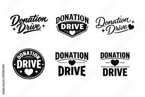 Donation drive logos collection with heart and star elements