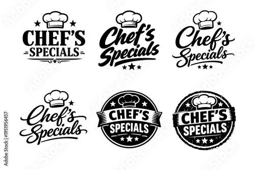 Chef's specials logo collection with chef hat designs in black and white