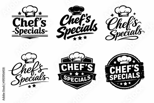 Chef's specials logo collection with chef hat and decorative typography