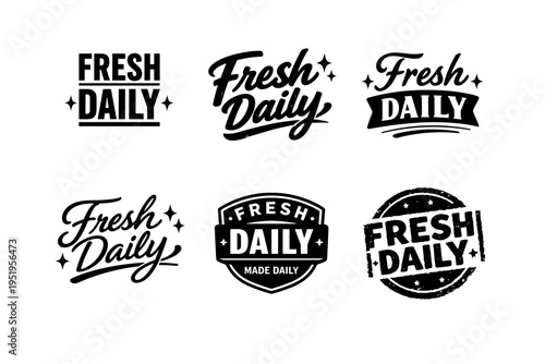 Fresh daily text logos collection in black with varied designs