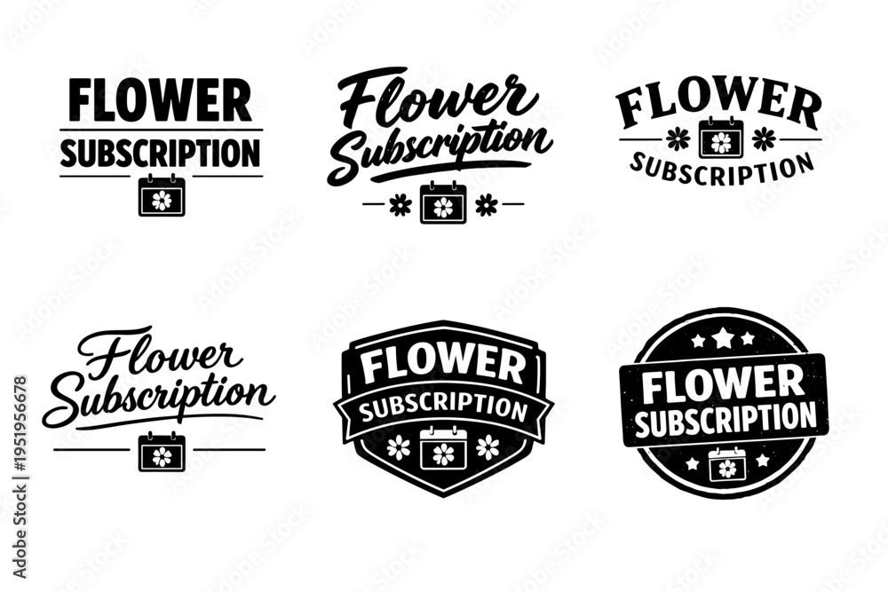 Fototapeta premium Set of six floral subscription logo designs with vintage aesthetic