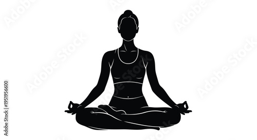 Black silhouette of a woman meditating in lotus position vector