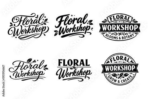 Vintage floral workshop logos: elegant botanical design collection
