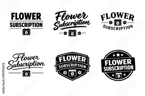Set of six floral subscription logo designs with vintage aesthetic