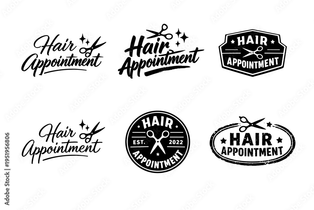 Fototapeta premium Hair appointment logo designs with scissors and stars