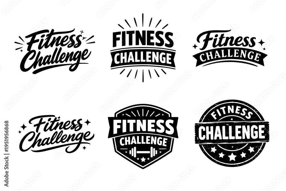 Fototapeta premium Diverse fitness challenge logos set in bold black and white designs
