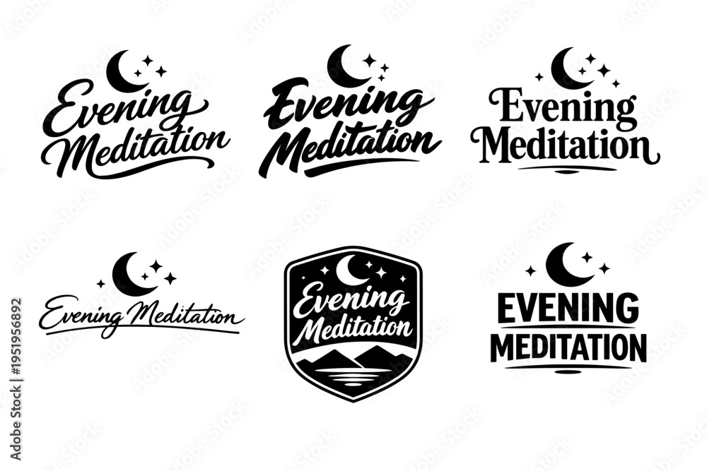 Obraz premium Evening meditation logos with moon and stars design variety