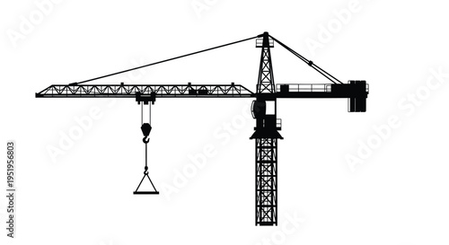 Vector construction crane icon, black and white