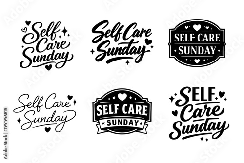 Self care sunday designs in elegant black and white lettering