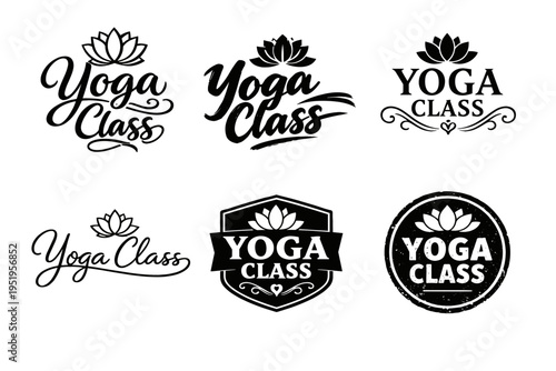 Elegant yoga class logos with lotus flower designs in various styles