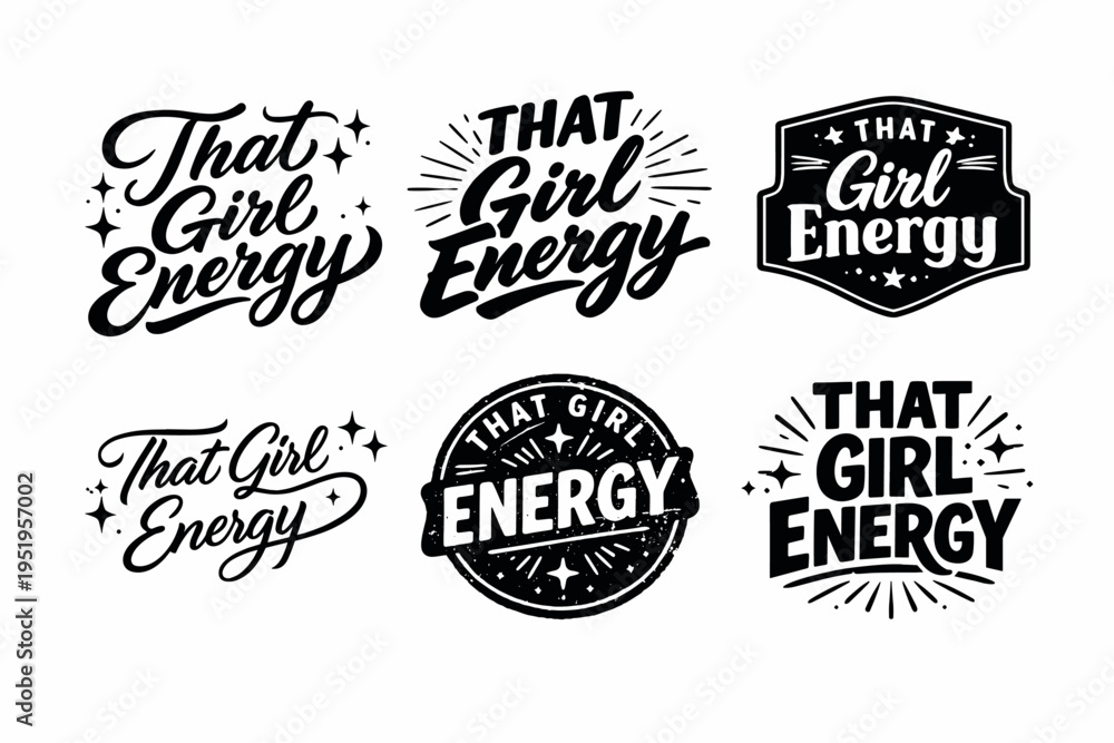 Obraz premium That girl energy typography set with retro design elements