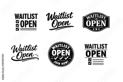 Waitlist open signage collection with check marks and stars
