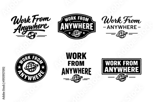 Work from anywhere logo designs with global theme and black icons