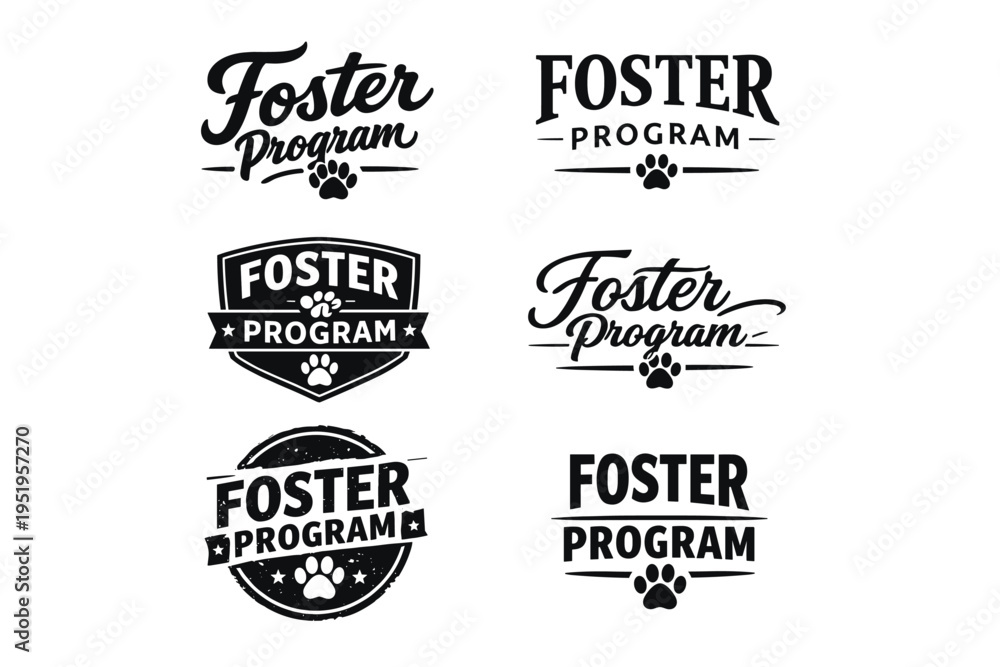 Fototapeta premium Variety of foster program logos with animal paw themes