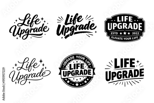 Life upgrade logos set: elevate your life with modern typography and design