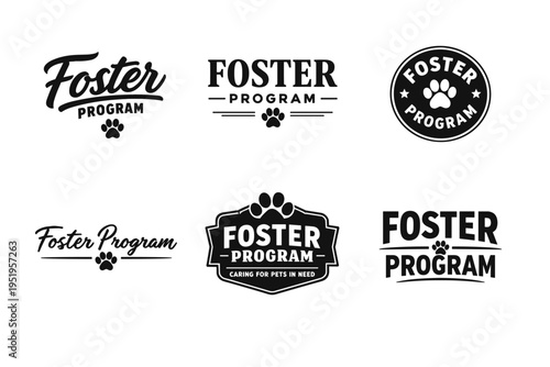 Foster program logo designs featuring paw prints and text variations