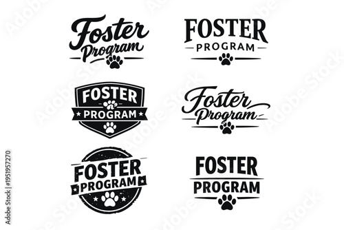 Variety of foster program logos with animal paw themes