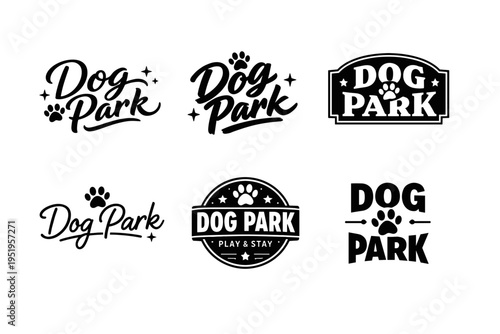 Creative dog park logo designs featuring paw prints and playful typography