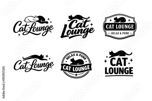 Cat lounge logo designs featuring relaxing and sleeping cats