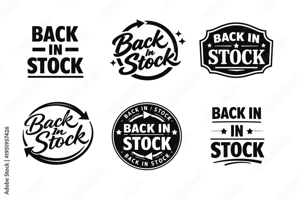 Obraz premium Retro 'back in stock' label collection with vintage typography designs