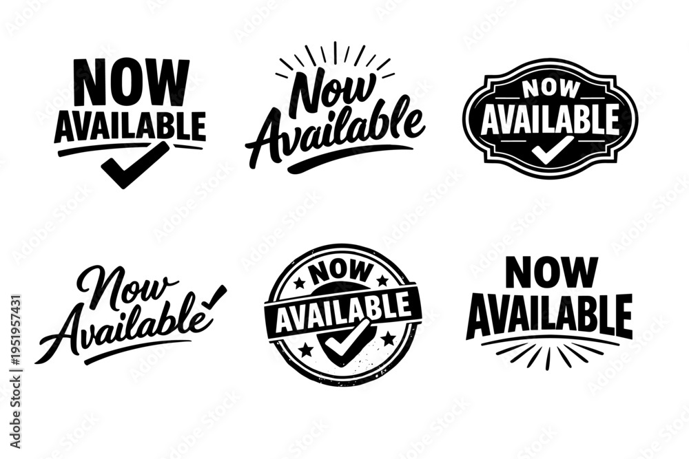 Fototapeta premium Collection of now available stamp designs with check marks in various styles