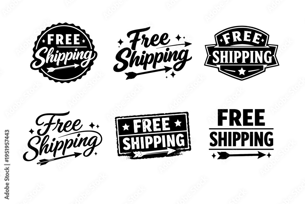 Fototapeta premium Set of vintage and modern free shipping labels and badges