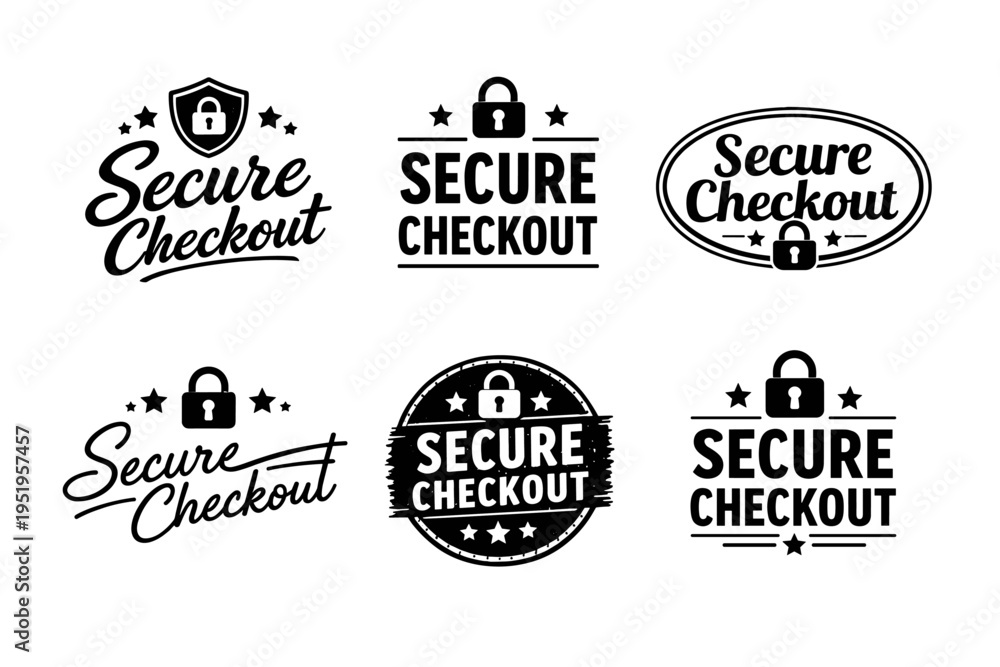 Fototapeta premium Secure checkout icons with padlock symbols for online payment protection