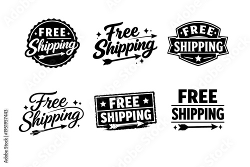 Set of vintage and modern free shipping labels and badges