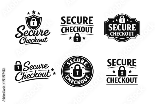 Collection of secure checkout logos with padlock design elements