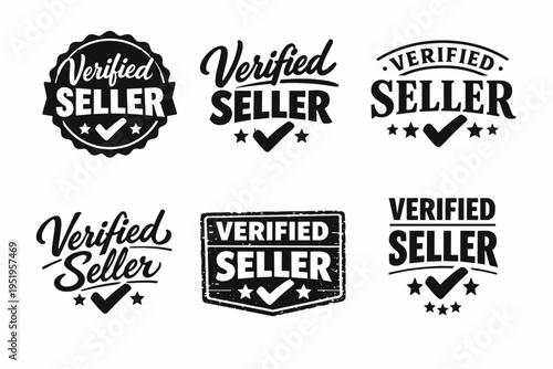 Verified seller badges collection with check marks and stars