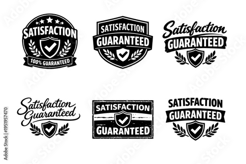 Satisfaction guaranteed badge collection featuring retro and modern styles