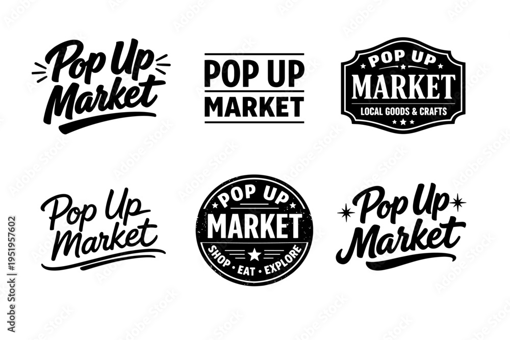 Obraz premium Pop up market logos collection for local goods and crafts promotion